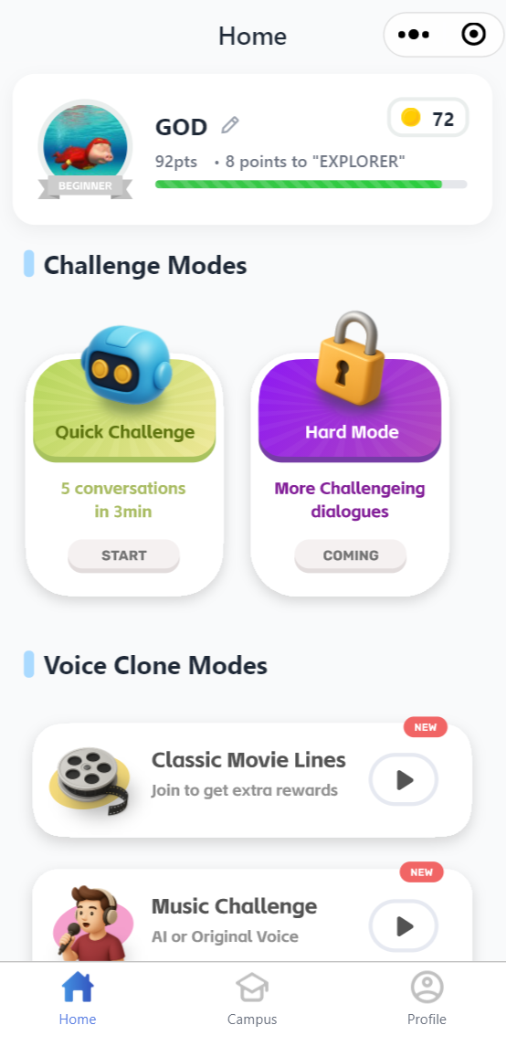 Voice Turing Test home screen