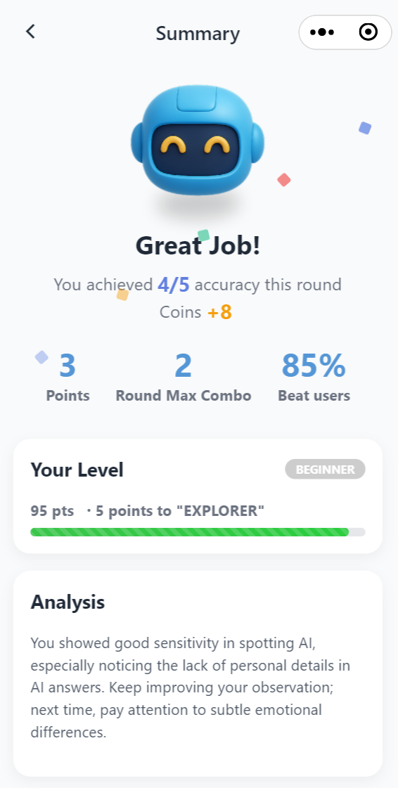 Voice Turing Test result screen